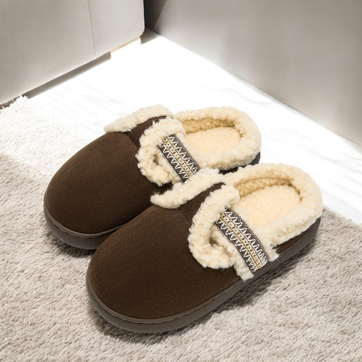 Webbing Birkenstock cotton slippers for outer wear warm slippers